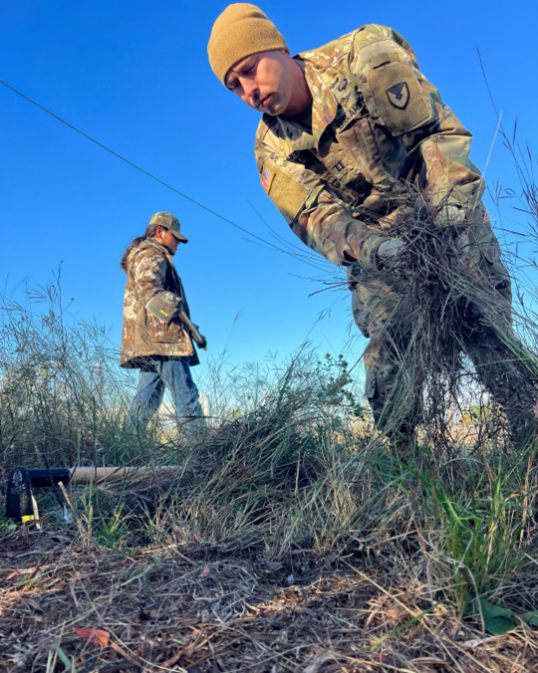 By removing weeds, spreading mulch, and picking up trash, volunteers at Fort Cavazos in Texas helped maintain the area’s roughly 1.6-acre pollinator sanctuary.